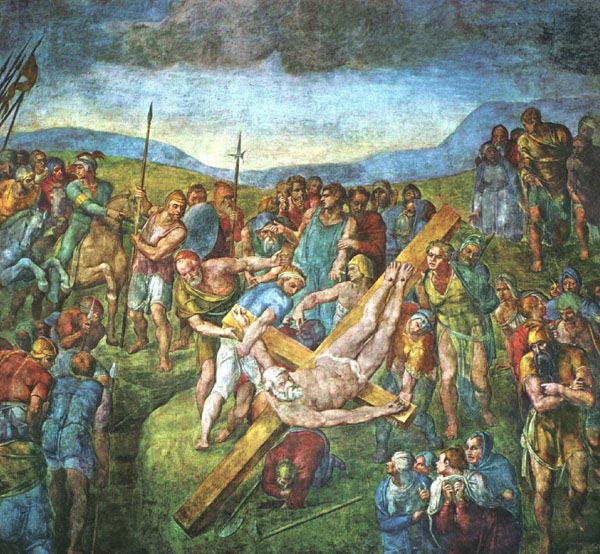 Распятие Святого Петра. Картина Микеланджело Буонарроти.